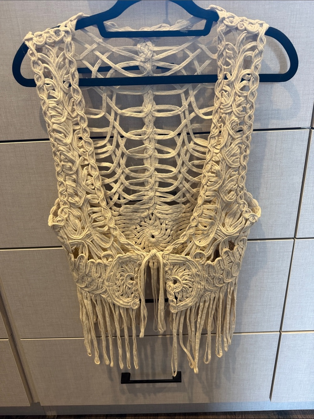 Festival Crochet Fringe Vest - Cream Boho